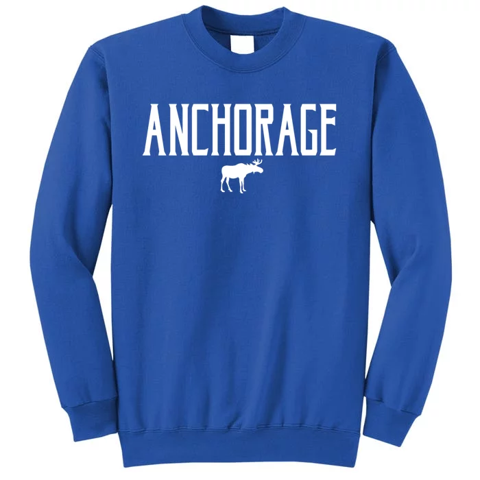 Anchorage Alaska Moose Vintage Text White Print Gift Tall Sweatshirt