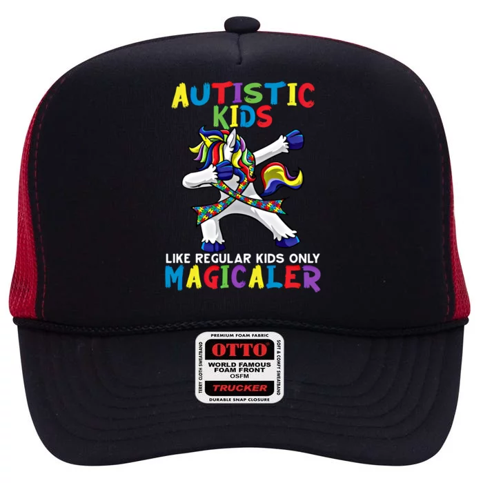 Autistic Are Magical Unicorn Autism Awareness Ribbon Gift High Crown Mesh Trucker Hat