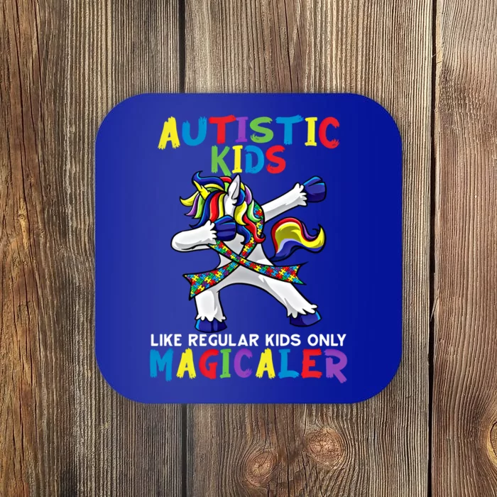 Autistic Are Magical Unicorn Autism Awareness Ribbon Gift Coaster