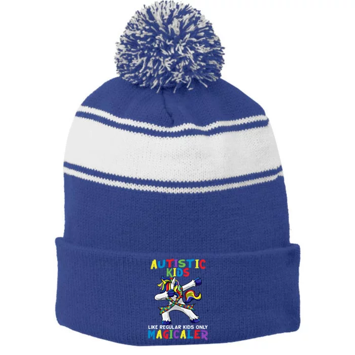 Autistic Are Magical Unicorn Autism Awareness Ribbon Gift Stripe Pom Pom Beanie