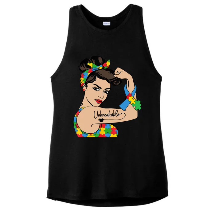 Autism Awareness Mother Mom Unbreakable Strong Woman Power Ladies Tri-Blend Wicking Tank