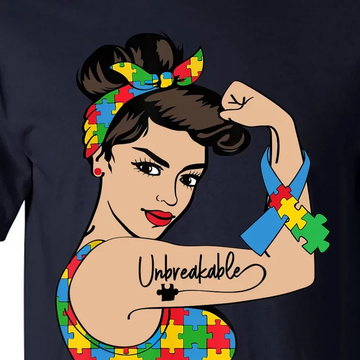 Autism Awareness Mother Mom Unbreakable Strong Woman Power Tall T-Shirt