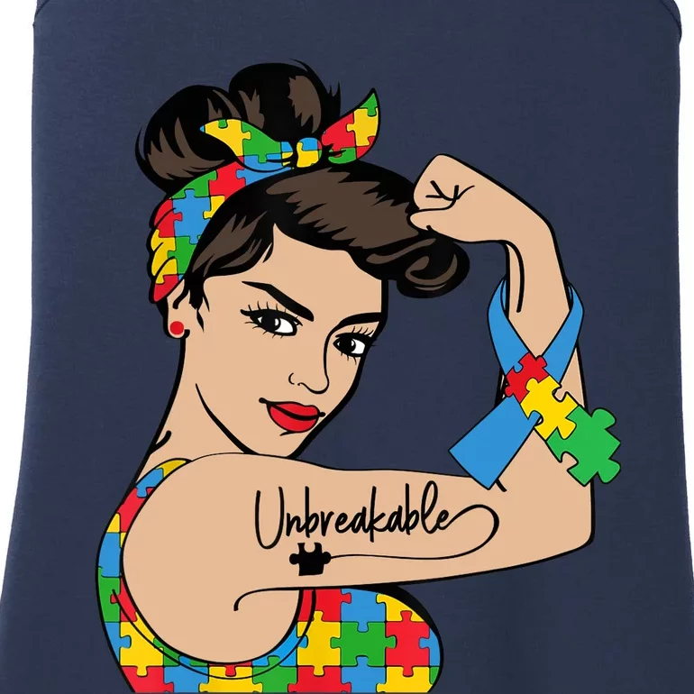 Autism Awareness Mother Mom Unbreakable Strong Woman Power Ladies Essential Tank