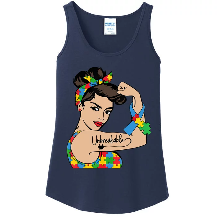 Autism Awareness Mother Mom Unbreakable Strong Woman Power Ladies Essential Tank