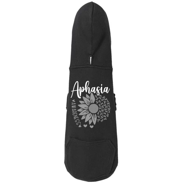 Aphasia Awareness Month Sunflower Grey Ribbon Doggie 3-End Fleece Hoodie