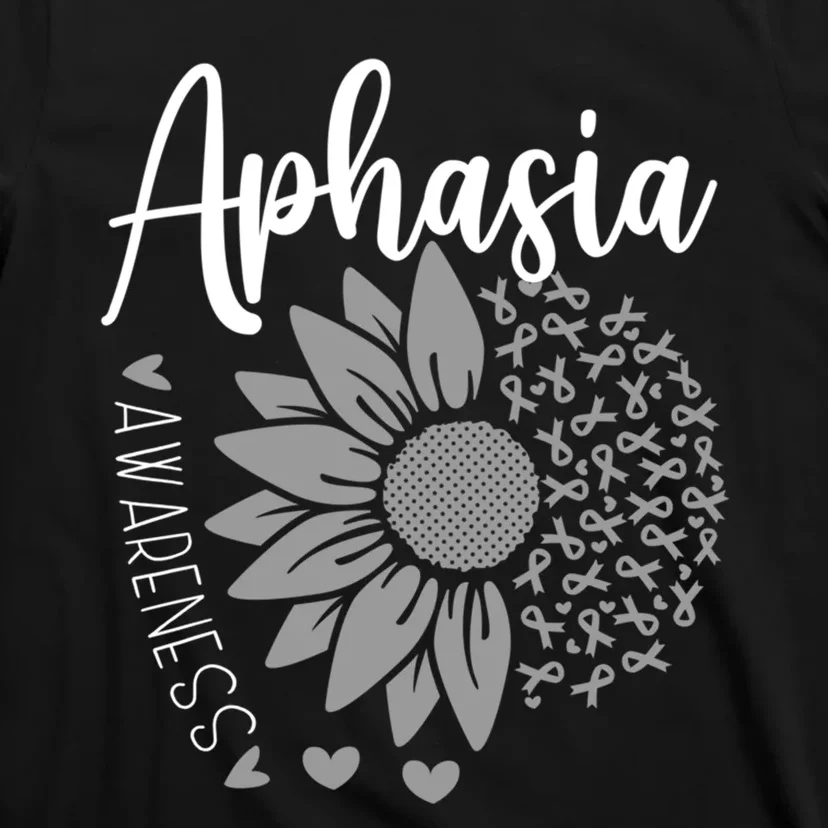 Aphasia Awareness Month Sunflower Grey Ribbon T-Shirt