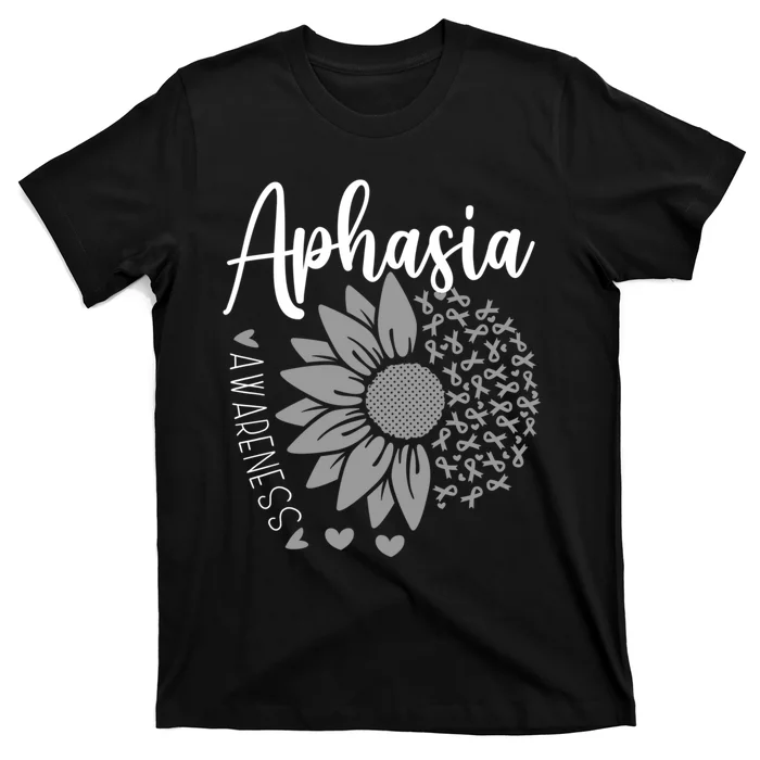 Aphasia Awareness Month Sunflower Grey Ribbon T-Shirt