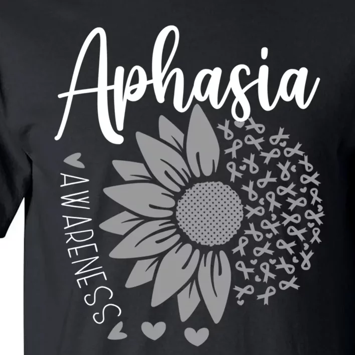 Aphasia Awareness Month Sunflower Grey Ribbon Tall T-Shirt