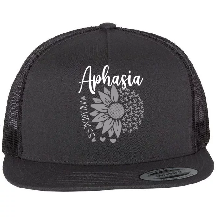 Aphasia Awareness Month Sunflower Grey Ribbon Flat Bill Trucker Hat