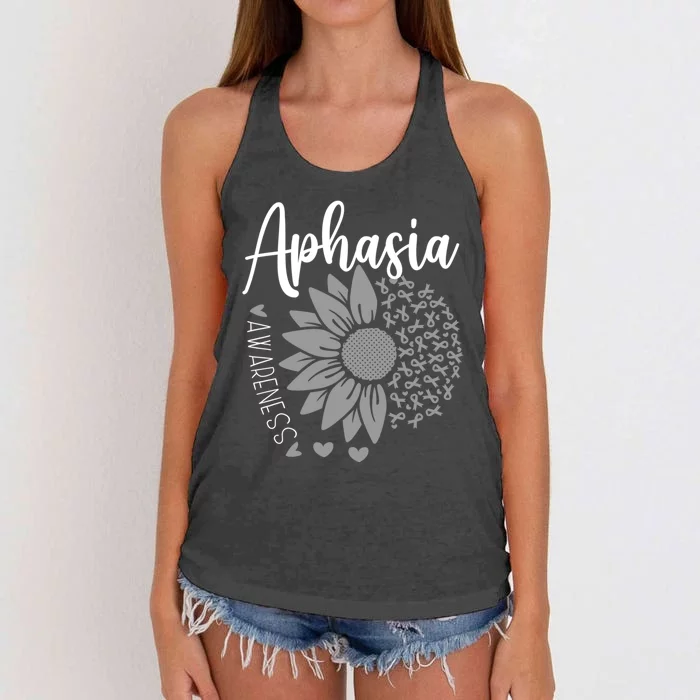 Aphasia Awareness Month Sunflower Grey Ribbon Women's Knotted Racerback Tank