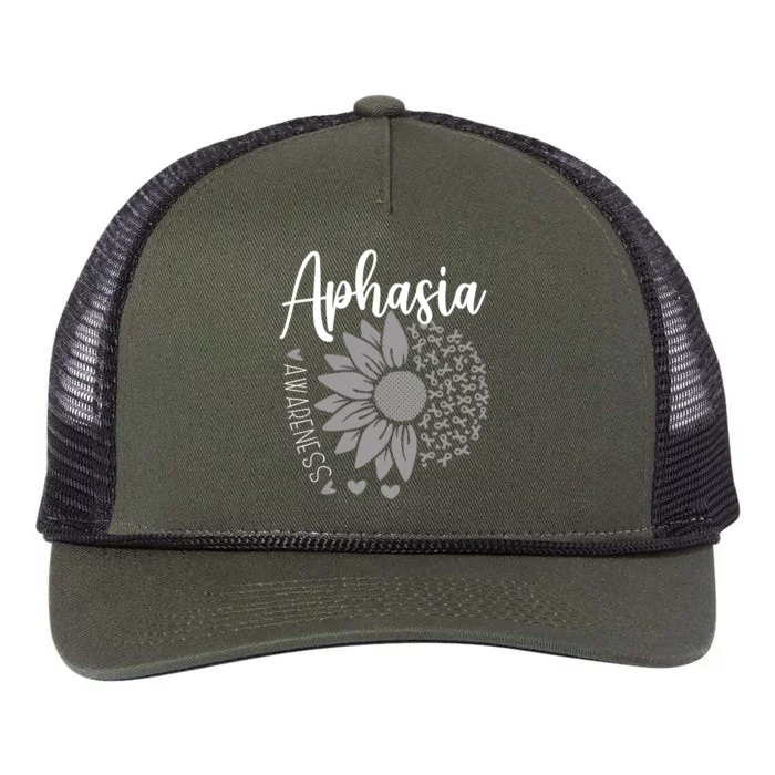 Aphasia Awareness Month Sunflower Grey Ribbon Retro Rope Trucker Hat Cap