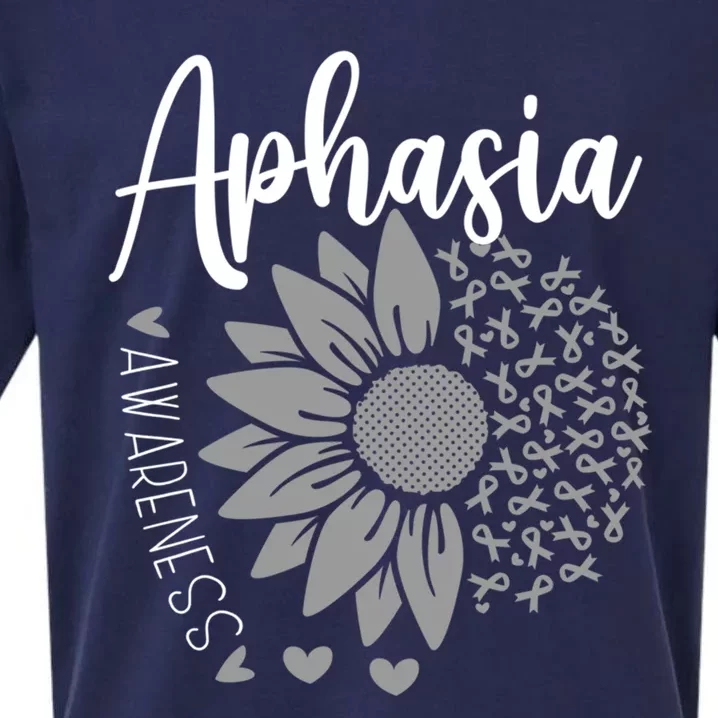 Aphasia Awareness Month Sunflower Grey Ribbon Sueded Cloud Jersey T-Shirt