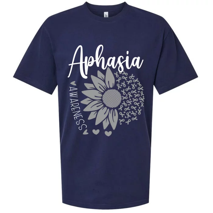 Aphasia Awareness Month Sunflower Grey Ribbon Sueded Cloud Jersey T-Shirt