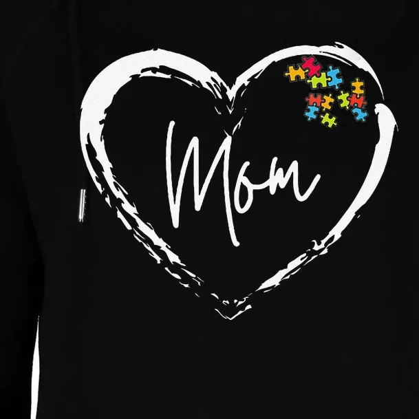 Autism Awareness Mom Love With Heart & Puzzle Pcs Womens Funnel Neck Pullover Hood