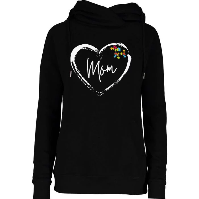 Autism Awareness Mom Love With Heart & Puzzle Pcs Womens Funnel Neck Pullover Hood