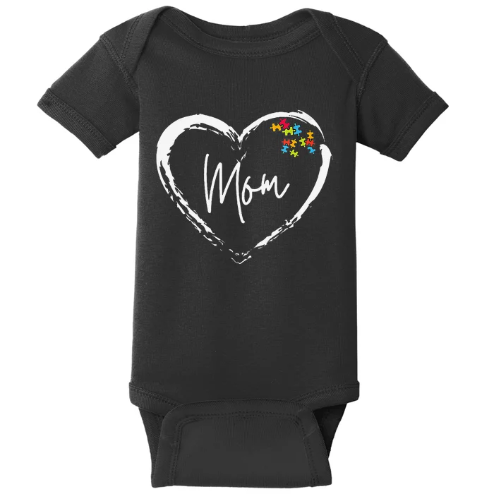 Autism Awareness Mom Love With Heart & Puzzle Pcs Baby Bodysuit