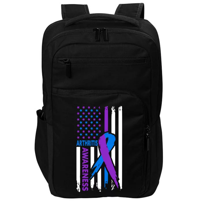 Arthritis Awareness Month Purple And Blue Ribbon American Flag Funny Gift Impact Tech Backpack