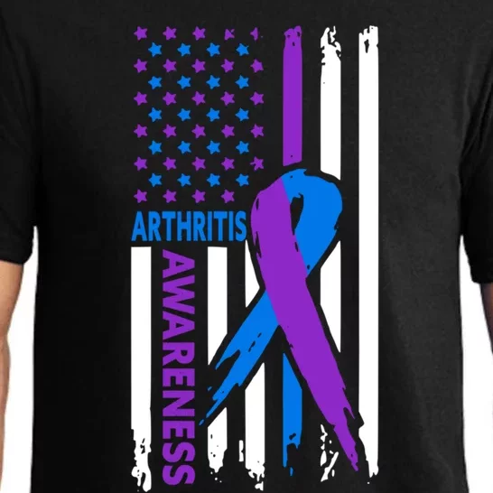 Arthritis Awareness Month Purple And Blue Ribbon American Flag Funny Gift Pajama Set