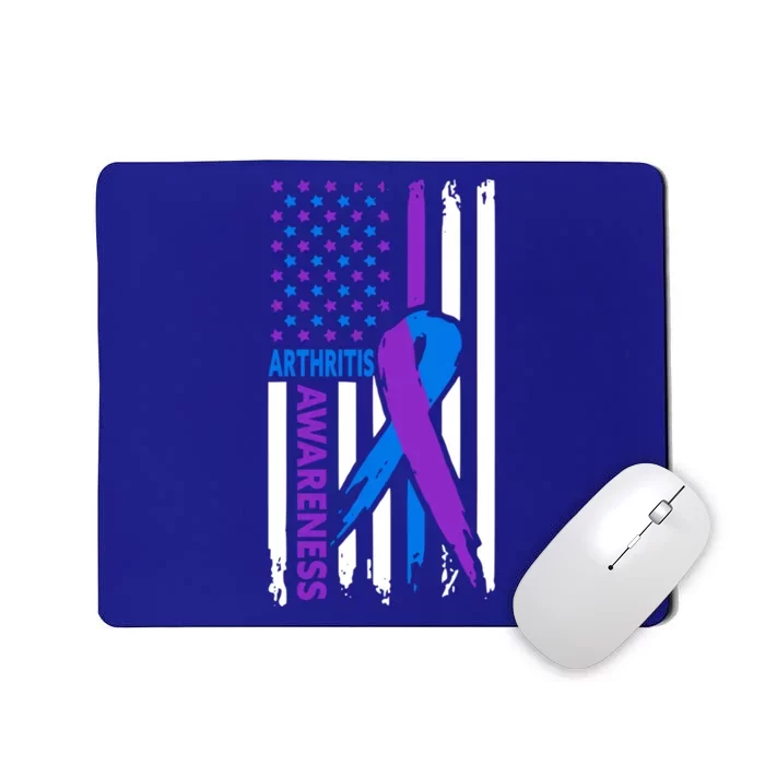 Arthritis Awareness Month Purple And Blue Ribbon American Flag Funny Gift Mousepad