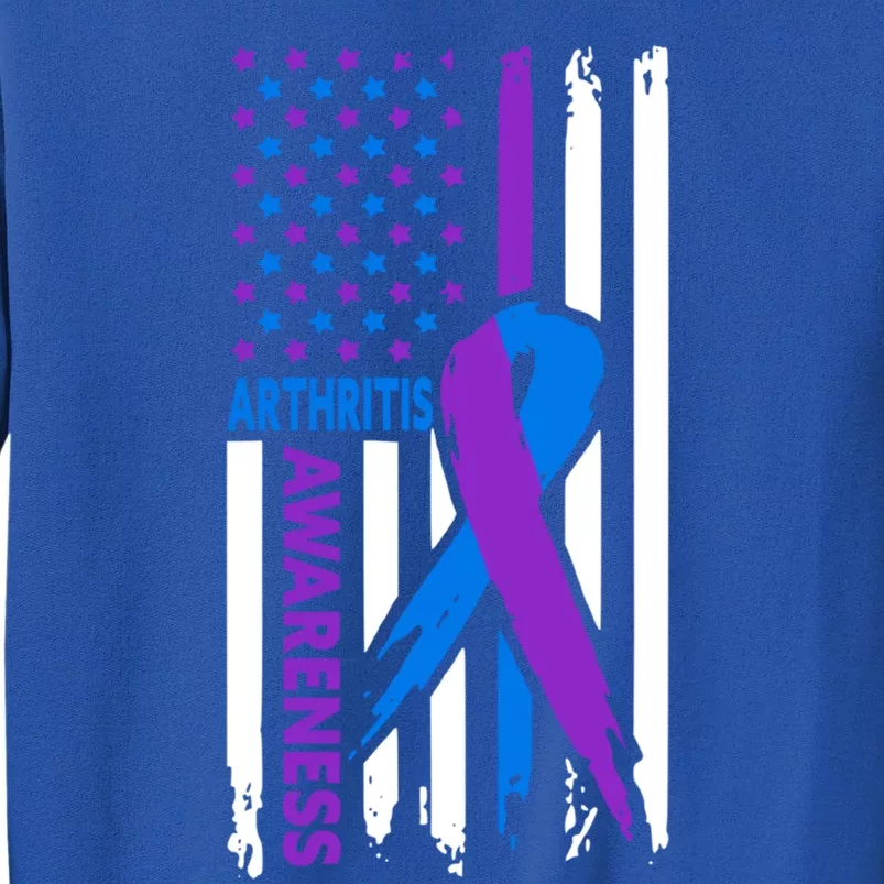 Arthritis Awareness Month Purple And Blue Ribbon American Flag Funny Gift Tall Sweatshirt