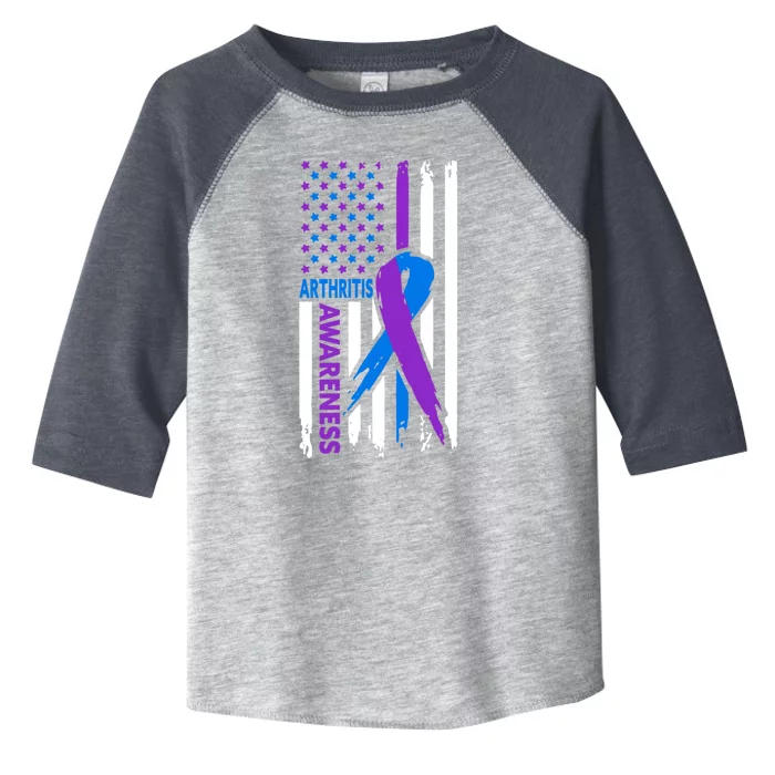 Arthritis Awareness Month Purple And Blue Ribbon American Flag Funny Gift Toddler Fine Jersey T-Shirt