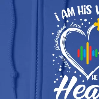 Autism Awareness Mom Gift I Am His Voice He Is My Heart Gift Full Zip Hoodie