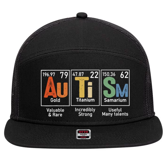 Autism Awareness Month Periodic Table Elements 7 Panel Mesh Trucker Snapback Hat