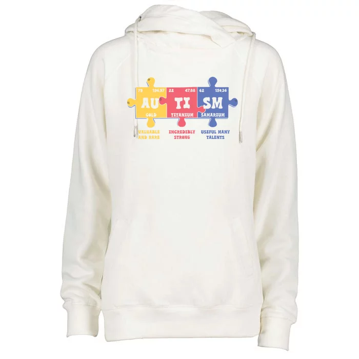 Autism Awareness Month Elets Periodic Table Design Funny Gift Womens Funnel Neck Pullover Hood