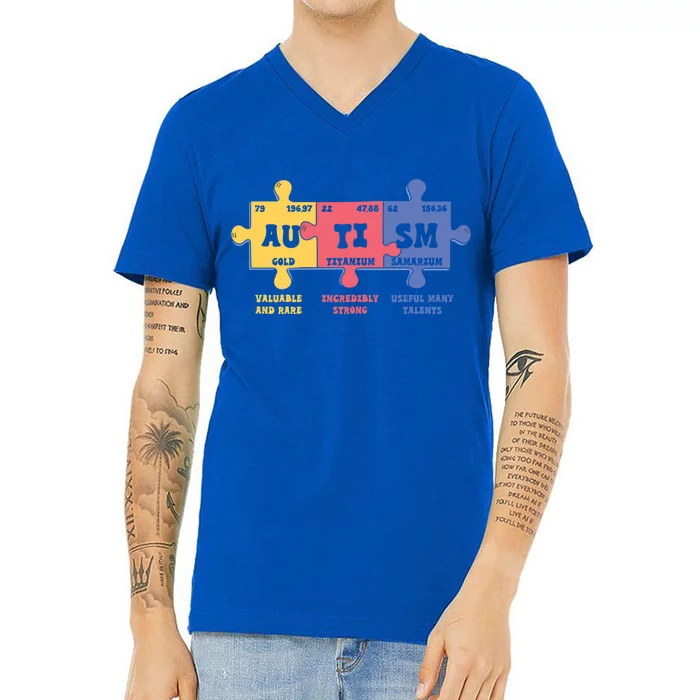 Autism Awareness Month Elets Periodic Table Design Funny Gift V-Neck T-Shirt