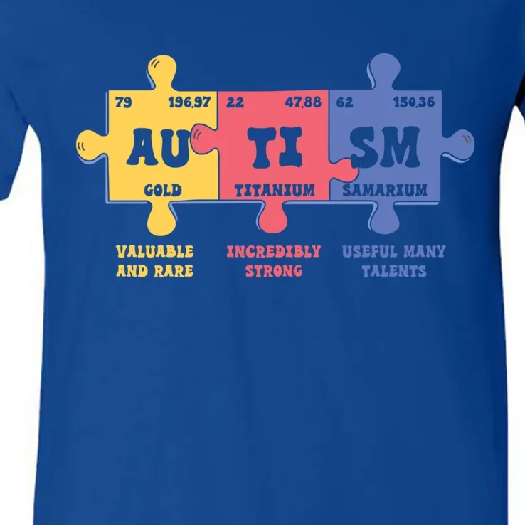 Autism Awareness Month Elets Periodic Table Design Funny Gift V-Neck T-Shirt