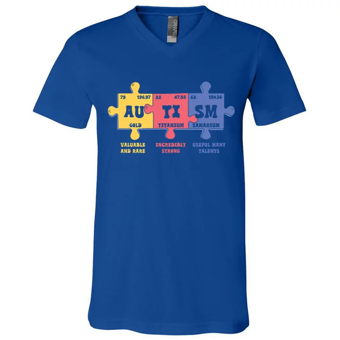 Autism Awareness Month Elets Periodic Table Design Funny Gift V-Neck T-Shirt