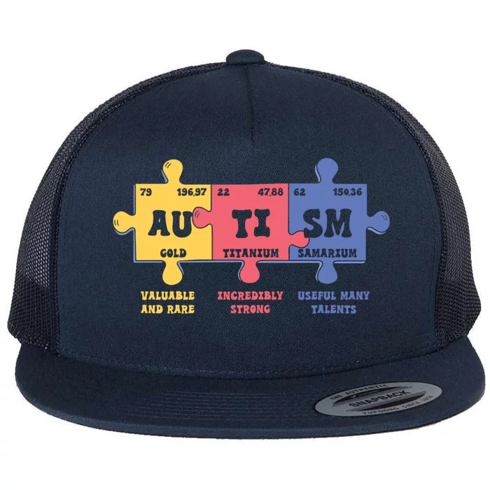 Autism Awareness Month Elets Periodic Table Design Funny Gift Flat Bill Trucker Hat