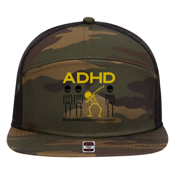 Adhd Awareness Motivational Dancing Skeleton 7 Panel Mesh Trucker Snapback Hat