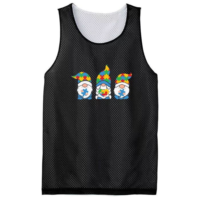 Autism Awareness Month Gift Three Gnomes Puzzle Mesh Reversible Basketball Jersey Tank