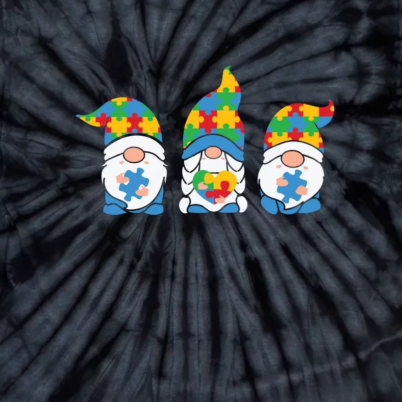 Autism Awareness Month Gift Three Gnomes Puzzle Tie-Dye T-Shirt