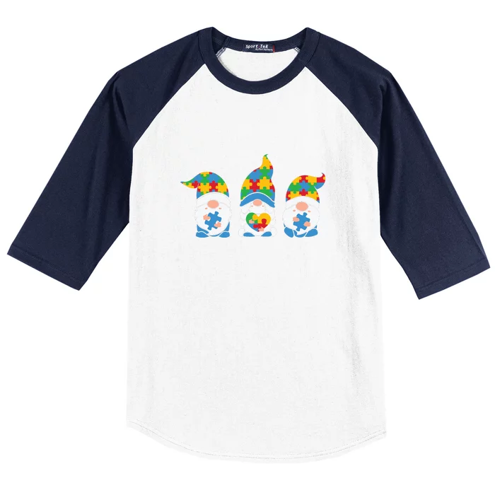 Autism Awareness Month Gift Three Gnomes Puzzle Baseball Sleeve Shirt