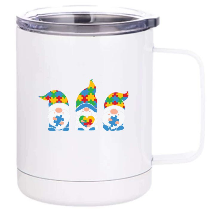 Autism Awareness Month Gift Three Gnomes Puzzle Front & Back 12oz Stainless Steel Tumbler Cup