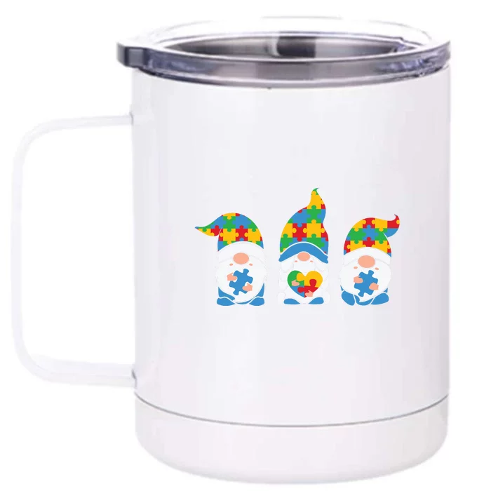 Autism Awareness Month Gift Three Gnomes Puzzle Front & Back 12oz Stainless Steel Tumbler Cup