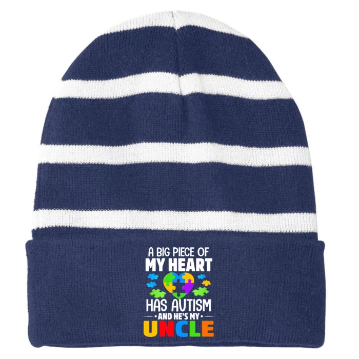 Autism Awareness Month, A Big Piece Of My Heart Has Autism And He's My Uncle Striped Beanie with Solid Band