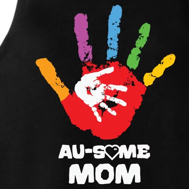 Awesome Autism Mom Ausome Hand Ladies Tri-Blend Wicking Tank