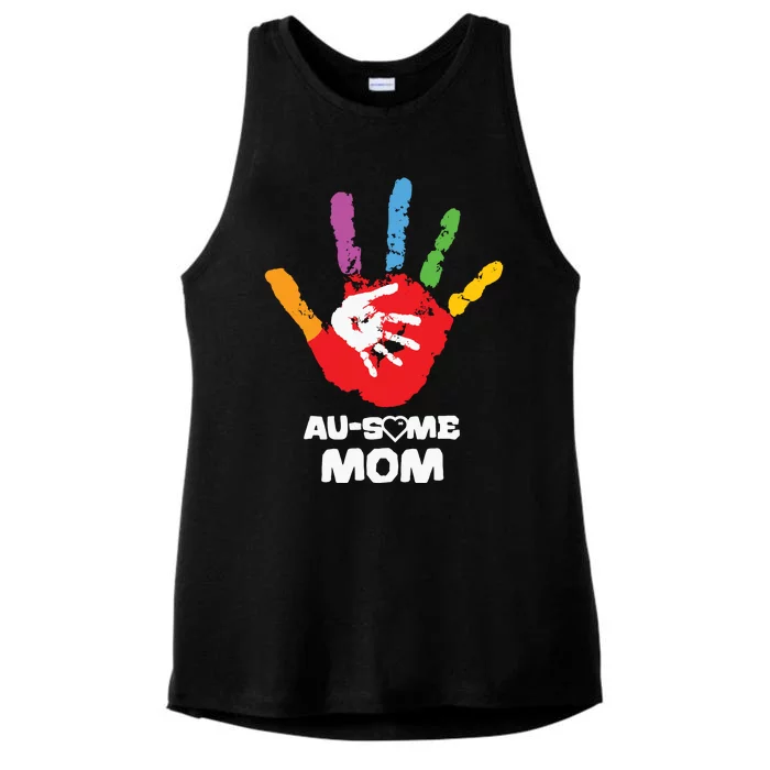 Awesome Autism Mom Ausome Hand Ladies Tri-Blend Wicking Tank