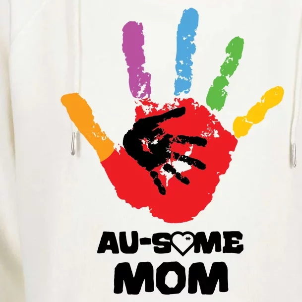 Awesome Autism Mom Ausome Hand Womens Funnel Neck Pullover Hood