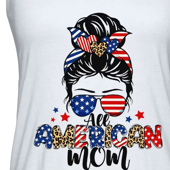 All American Mom USA Flag 4th Of July Family Ladies Essential Flowy Tank