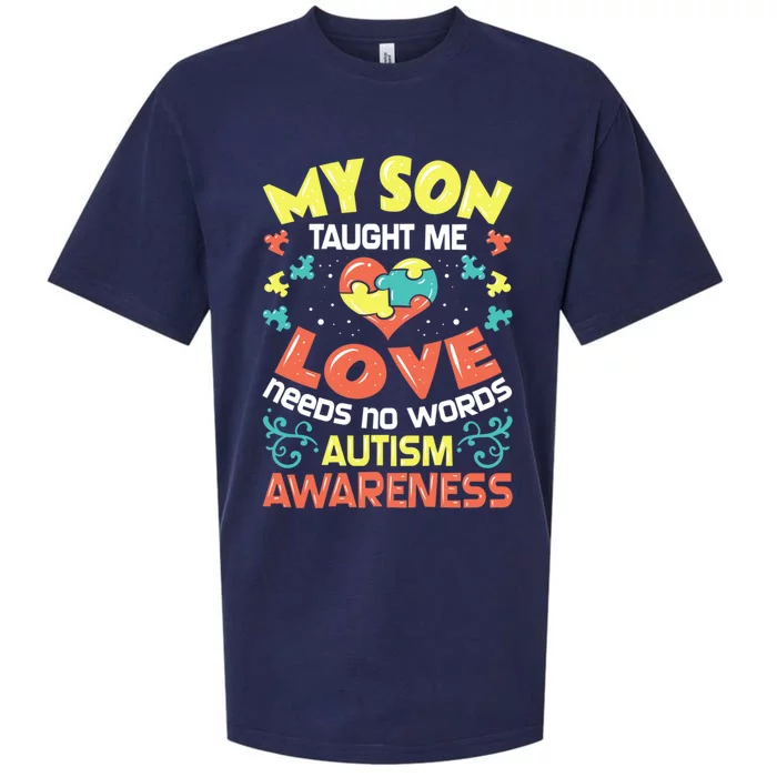 Autism Awareness My Son Taught Me Love Needs No Words Great Gift Sueded Cloud Jersey T-Shirt