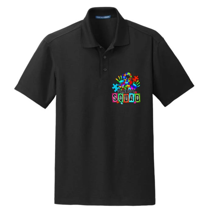 Autism Awareness Month Ribbon Support Squad Dry Zone Grid Performance Polo