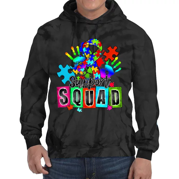 Autism Awareness Month Ribbon Support Squad Tie Dye Hoodie