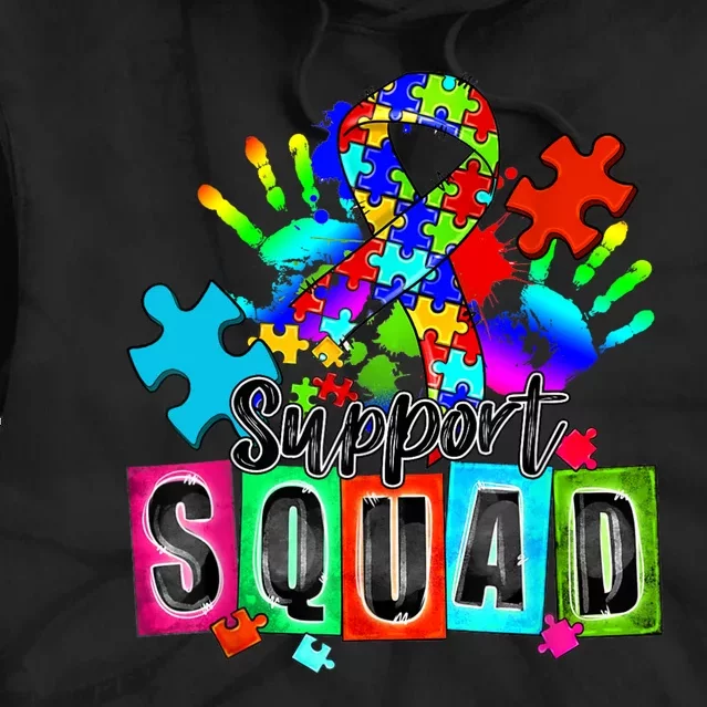 Autism Awareness Month Ribbon Support Squad Tie Dye Hoodie