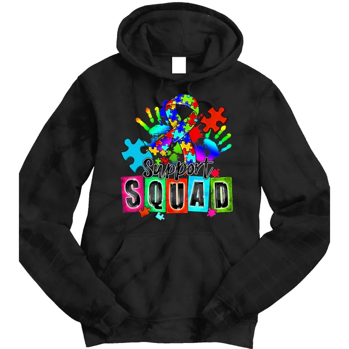 Autism Awareness Month Ribbon Support Squad Tie Dye Hoodie