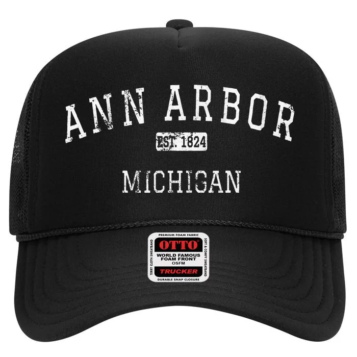 Ann Arbor Michigan Mi Vintage High Crown Mesh Trucker Hat