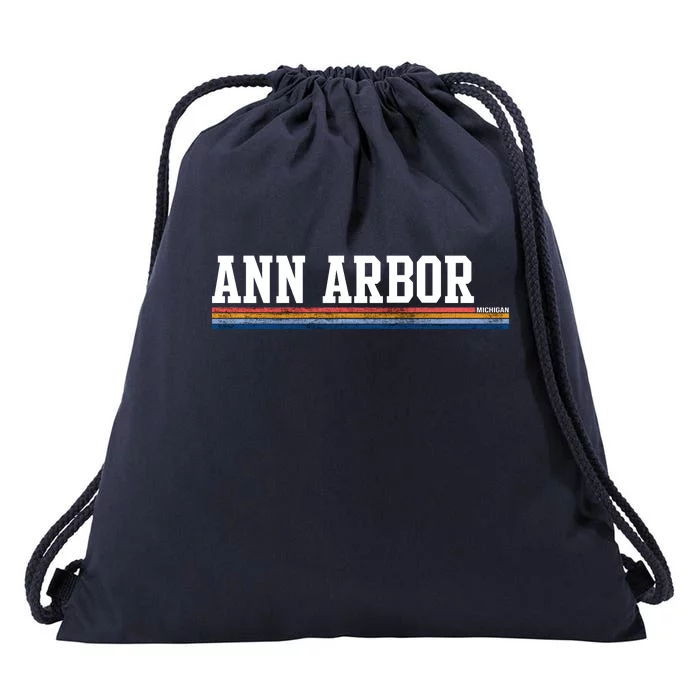 Ann Arbor Michigan Retro Logo Drawstring Bag